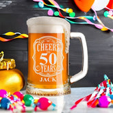 Cheers to 50 Years Birthday Gift Personalised Engraved Glass Beer Tankard
