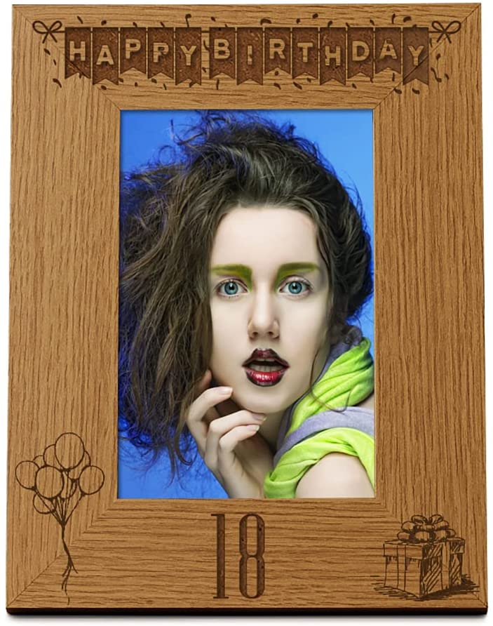 Happy 18th Birthday Engraved Photo Frame Gift Stars and Balloons Portrait Photo Frame ukgiftstoreonline 4 x 6 Inch