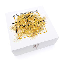 ukgiftstoreonline Personalised Medium 21st Birthday Gift Keepsake Wooden Box With Gold Sparkles