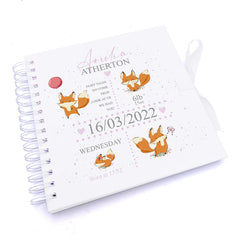 Personalised Baby Girl Scrapbook Photo Album With Foxes and Birth Info