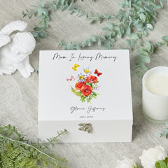 ukgiftstoreonline Personalised Mum Remembrance Keepsake Large Wooden Box flowers and Butterflies