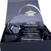 Engraved Personalised Graduation Gift Heart Crystal Glass Clock