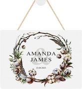 ukgiftstoreonline Personalised Wedding Hanging Rope Plaque Gift With Watercolour Rustic Cotton Design