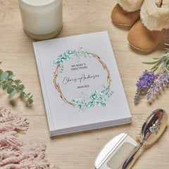 Personalised Baby Record Book Keepsake Milestone Journal With Leaf Design