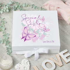Personalised Special Sister Pink & Purple Butterfly Gift Keepsake Memory Box