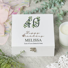 ukgiftstoreonline Personalised 40th Birthday Green Leaf Design Keepsake Large Wooden Gift Box