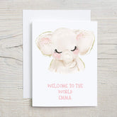 Personalised Welcome to the World New Baby Card Elephant design Baby Girl Congratulations