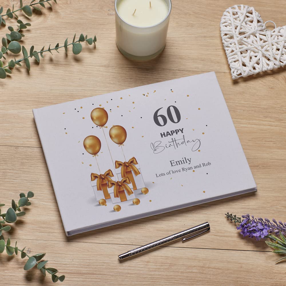 Personalised A4 Linen 60th Birthday Guest Book Printed With Presents Guest Book ukgiftstoreonline