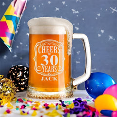 Cheers to 30 Years Birthday Gift Personalised Engraved Glass Beer Tankard