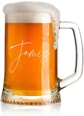 Personalised Name Script Font Birthday Beer Tankard Glass Gift for Him