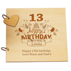 Personalised Wooden 13th Birthday Scrapbook Guest Book or Photo Album