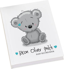 Personalised Baby Boy Record Book Keepsake Milestone Journal Teddy Design