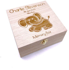 ukgiftstoreonline Personalised Elephant Design Baby Wooden Keepsake Memories Box Gift