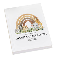 Personalised Baby Record Book Keepsake Milestone Journal Safari Animals