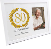 Personalised 80th Birthday Gift for Him Photo Frame Gold Wreath Design