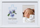 Personalised Baptism White Photo Frame With Blue Cross 6"x4"