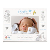 Personalised Baby Boy Photo Frame With Birth Details and Cute Rabbit