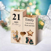Personalised 21st Birthday Double Heart-shaped Tea Light Candle Holder
