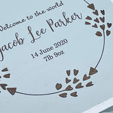 Personalised Baby Boy Blue Wooden Memories Keepsake Box Heart Wreath