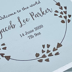 Personalised Baby Boy Blue Wooden Memories Keepsake Box Heart Wreath