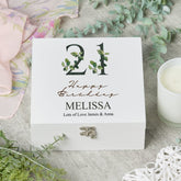 ukgiftstoreonline Personalised 21st Birthday Green Leaf Design Keepsake Wooden Gift Box