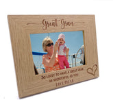 Personalised Great Gran Love Heart Engraved Landscape Photo Frame Gift