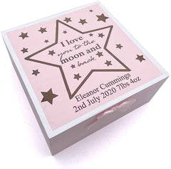 Personalised Baby Girl Pink Memories Keepsake Box Love You To The Moon