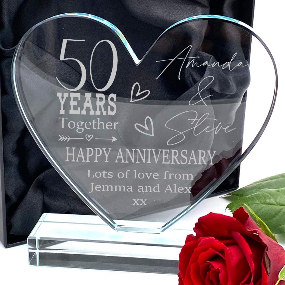 Personalised 50th Anniversary Gift Large Jade Glass Heart
