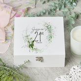 ukgiftstoreonline Personalised 21st Birthday Keepsake Large Wooden Box Gift With Botanical Design