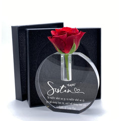 Engraved Sister Crystal Glass Flower Vase Gift Present Personalised