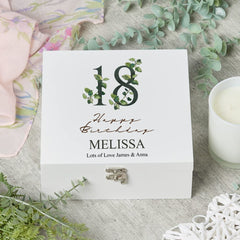 ukgiftstoreonline Personalised 18th Birthday Green Leaf Design Keepsake Large Wooden Gift Box