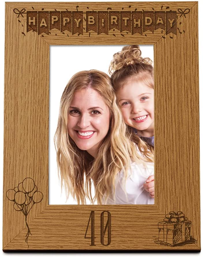 Happy 40th Birthday Engraved Photo Frame Gift Stars and Balloons Portrait Photo Frame ukgiftstoreonline 4 x 6 Inch