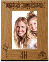 Happy 40th Birthday Engraved Photo Frame Gift Stars and Balloons Portrait