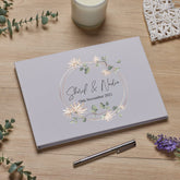 Personalised Large A4 Wedding Guest Book Linen Cover With Flowers