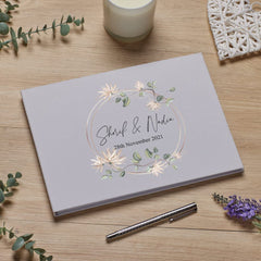 Personalised Large A4 Wedding Guest Book Linen Cover With Flowers