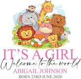 Personalised Cute Baby Girl Photo Frame With Jungle Animals