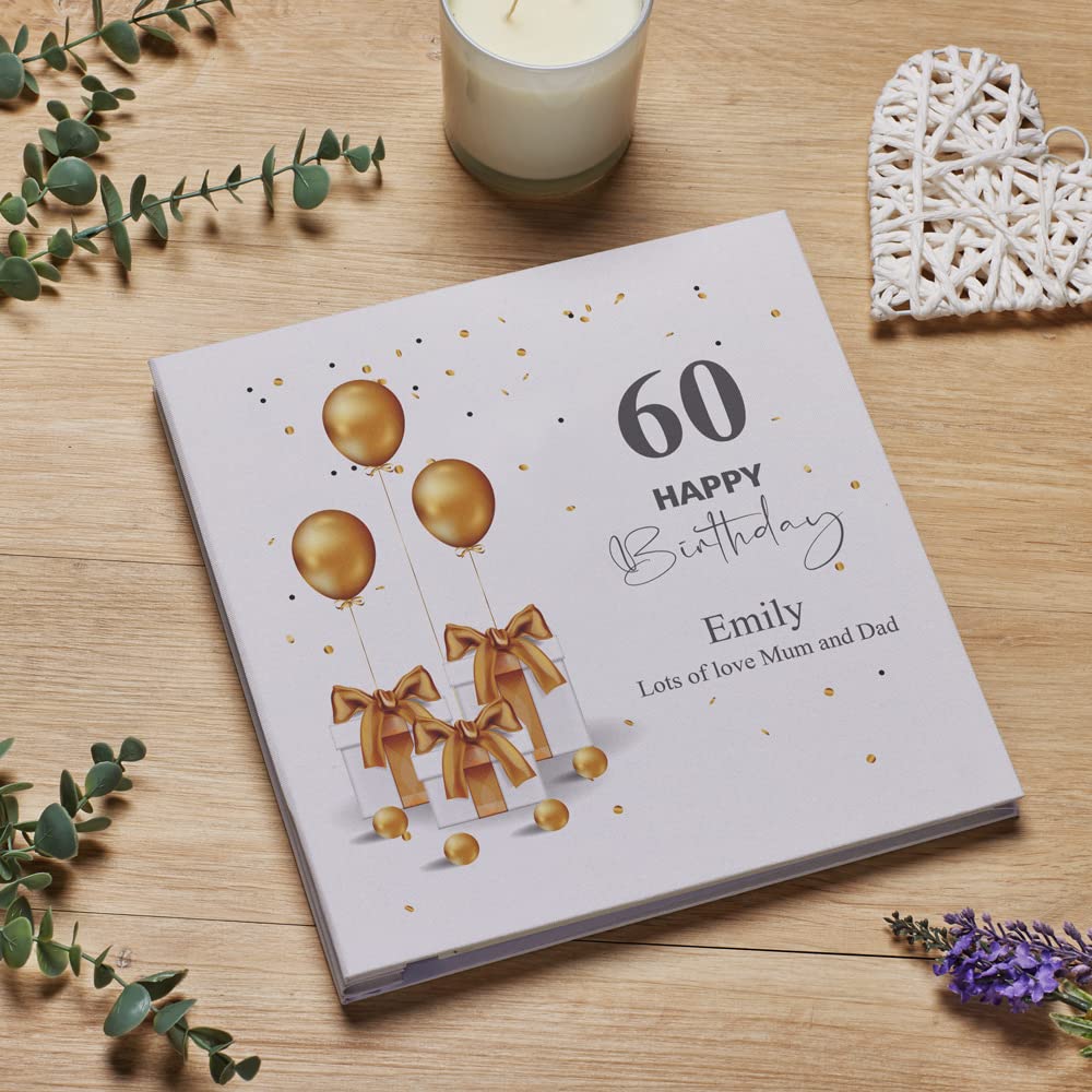 Personalised Large Linen 60th Birthday Photo Album With Presents. Personalised Photo Album ukgiftstoreonline