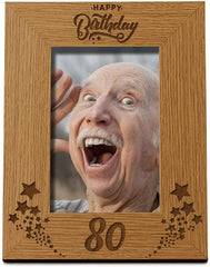 Happy 80th Birthday Portrait Photo Frame Star Design Gift