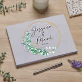 Personalised A4 Linen Wedding Guest Book Printed With Eucalyptus Wreath