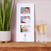 Personalised Communion Triple Photo Frame With Natural Cross