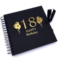 18th Birthday Black Scrapbook, Guest Book Or Photo Album Balloon Design Gold Script