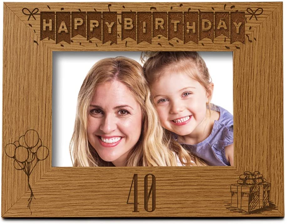 Happy 40th Birthday Engraved Photo Frame Gift Stars and Balloons Landscape Photo Frame ukgiftstoreonline
