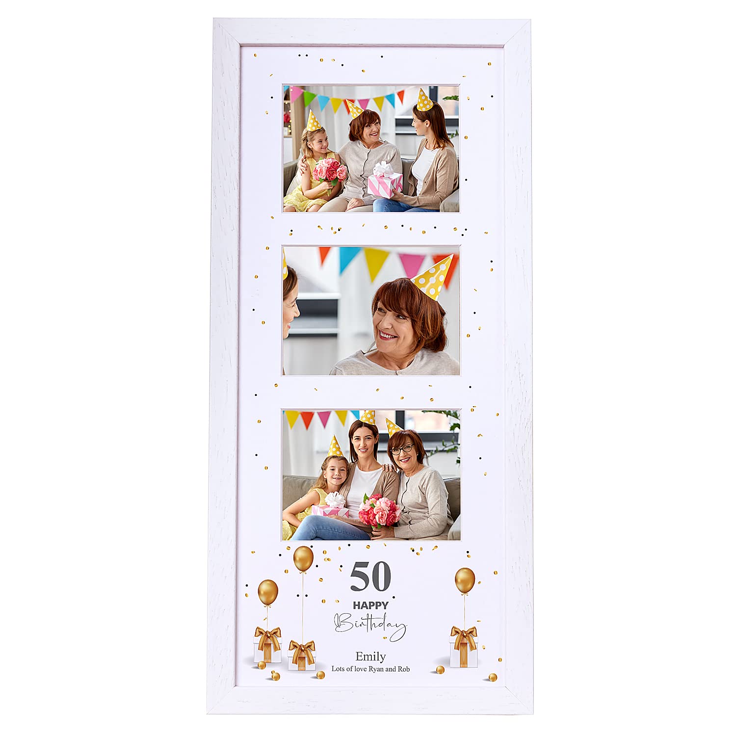 Personalised 50th Birthday Triple Photo Frame Keepsake With Presents Photo Frame ukgiftstoreonline