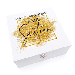 ukgiftstoreonline Personalised Large 16th Birthday Gift Keepsake Wooden Box With Gold Sparkles