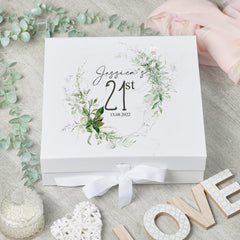Personalised 21st Birthday Keepsake Box Gift With Botanical Design
