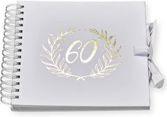 60th Birthday White Scrapbook Photo album With Gold Script Laurel Wreath