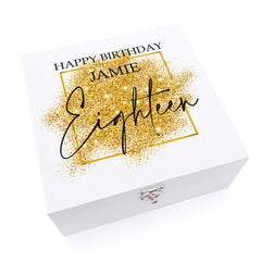 ukgiftstoreonline Personalised Medium 18th Birthday Gift Keepsake Wooden Box With Gold Sparkles