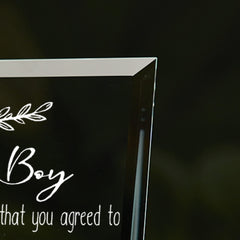 Page Boy Sentiment Personalised Glass Plaque Gift Leaf Design Personalised Plaque Gift ukgiftstoreonline