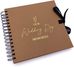Our Wedding Day Memories Brown Scrapbook, Photo Album or Guest Book Gold Print