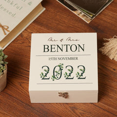 ukgiftstoreonline Personalised Wedding Keepsake Memory Wooden Box Gift Leaf Design
